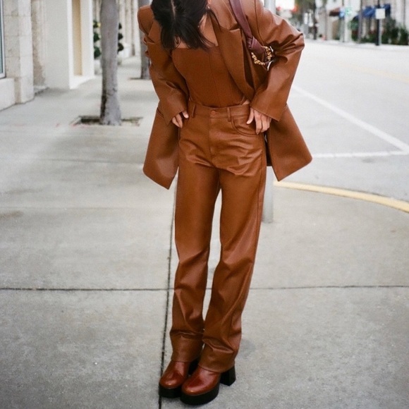 Zara Pants - Zara Brown Faux Leather Pants